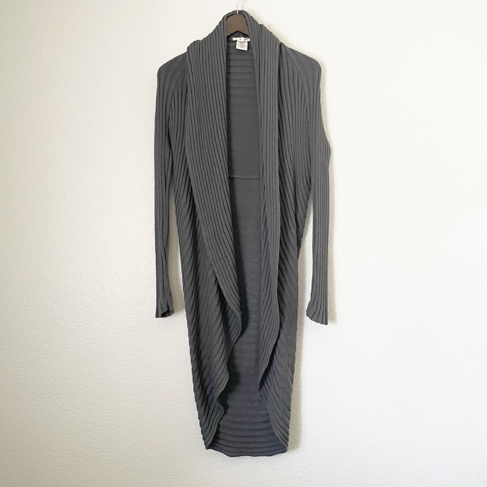 LA MADE Gray Open Waterfall Ribbed Cardigan Wrap XS